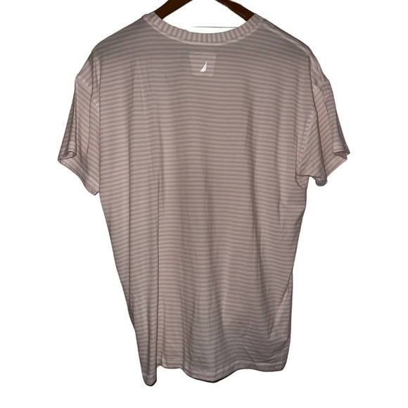 NWT Nautica women’s twist front T-shirt size small tan and white fine stripes - Picture 2 of 5